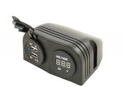 FjordOutdoor Power Line Voltmeter + 2x USB Lader Opbouw Zwart