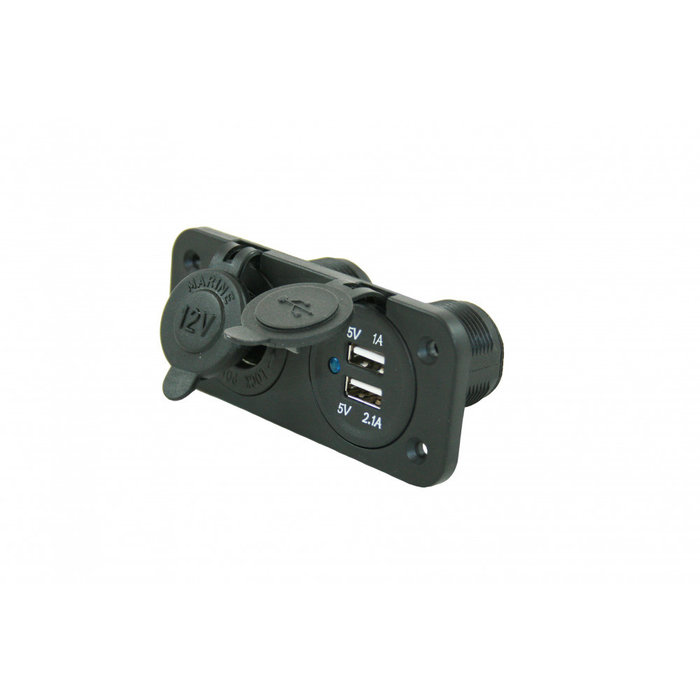 Fjord Outdoor 5 stuks Power Line Contactdoos 12V + 2x USB Lader Inbouw Zwart