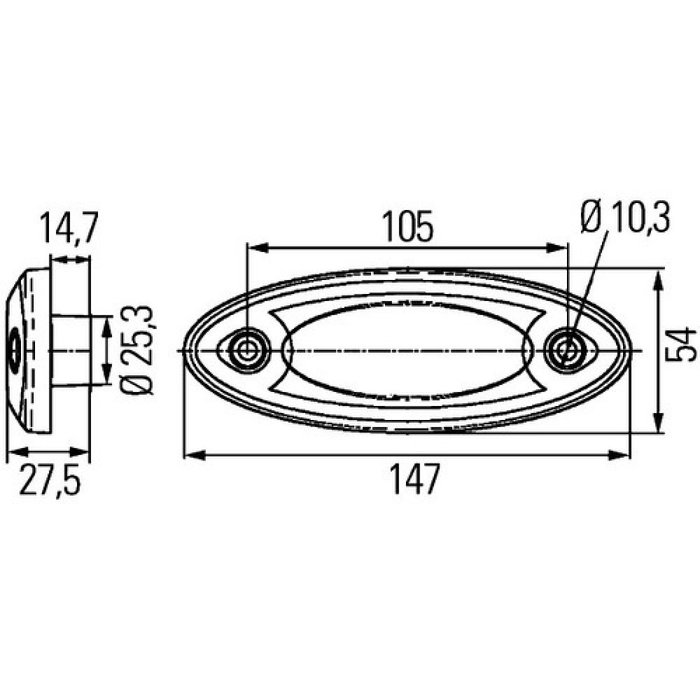 Hella Hella Zijmarkering LED Ovaal Opbouw Oranje-Wit Frame
