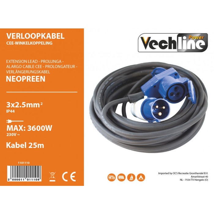Vechline Vechline Verloopkabel 3x2.5mm² CEE-Winkelkoppeling 25m