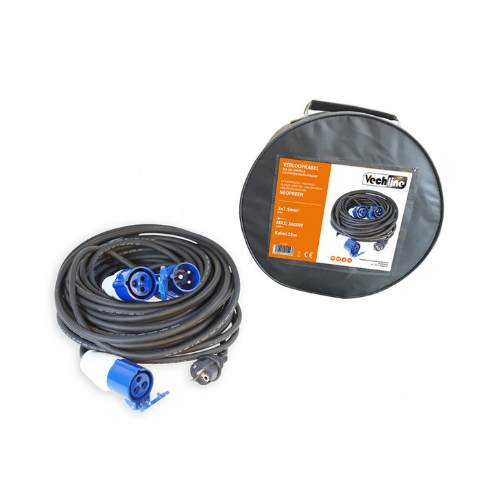 Vechline Vechline Verloopkabel 3x1.5mm² CEE-CEE Contra & CEE Contra-Frans Verloop 25m