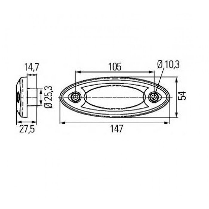 Hella Hella Zijmarkering LED Ovaal Opbouw Oranje-Zwart Frame