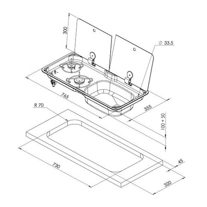 CAN Can Kookplaat 2-Pits met Spoelbak Links FL1765-E