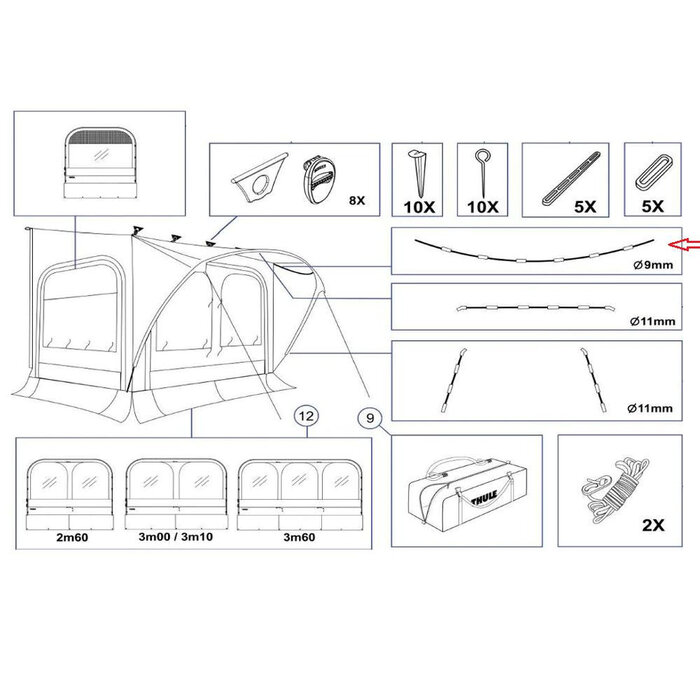Thule Thule QuickFit/EasyLink Tent Poles 9mm Roof Arch 3.60 M/L/XL 460cm