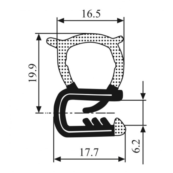 Fjord Outdoor Klemprofiel met Sponsrubber Zijkant 2-5mm 5mtr