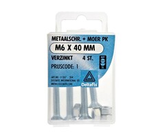 Deltafix 10 stuks Deltafix Metaalschroef + Moer PK Verzinkt M6x40mm 4st