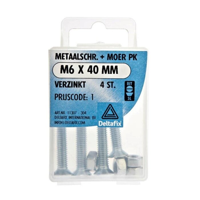 Deltafix 10 stuks Deltafix Metaalschroef + Moer PK Verzinkt M6x40mm 4st