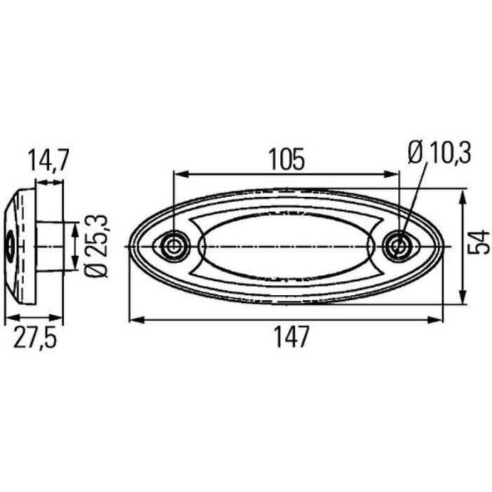 Hella 5 stuks Hella Zijmarkering LED Ovaal Opbouw Oranje-Wit Frame