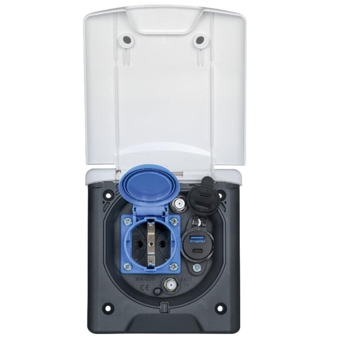 Fjord Outdoor Inbouwstekkerdoos Design 2014 230V/12V/Sat Wit