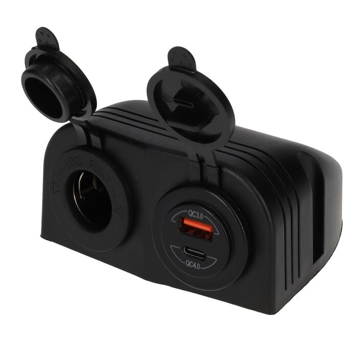 Fjord Outdoor 5 stuks Power Line Contactdoos 12V + USB-A + USB-C Lader Opbouw Zwart
