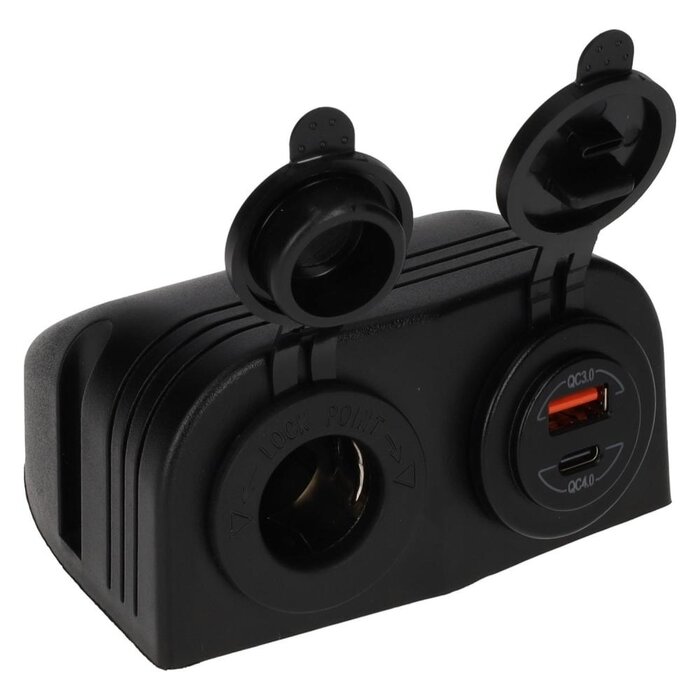 Fjord Outdoor 5 stuks Power Line Contactdoos 12V + USB-A + USB-C Lader Opbouw Zwart