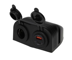 Fjord Outdoor Power Line Contactdoos 12V + USB-A + USB-C Lader Opbouw Zwart