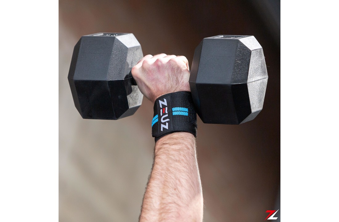 ZEUZ® 2x Fitness & Polsband - Wrist wraps – Krachttraining – Polsbrace Blauw Zwart -