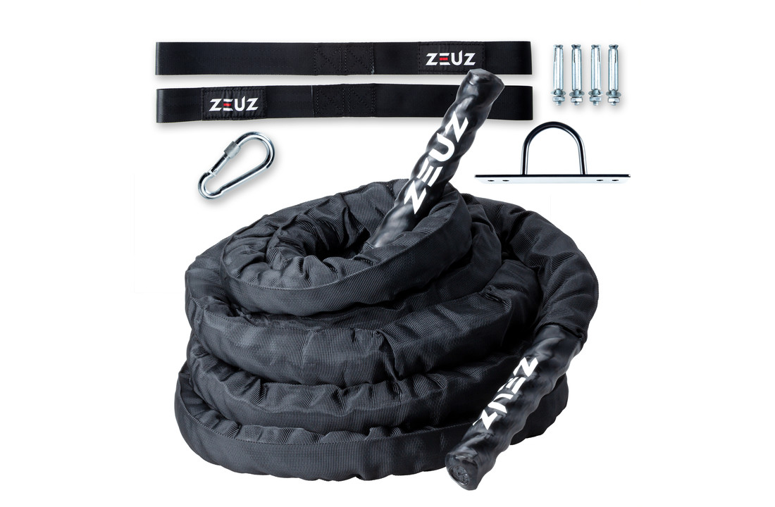 ZEUZ® Premium 9 Meter Battle Rope inclusief Nylon Sleeve & Bevestigingsmateriaal
