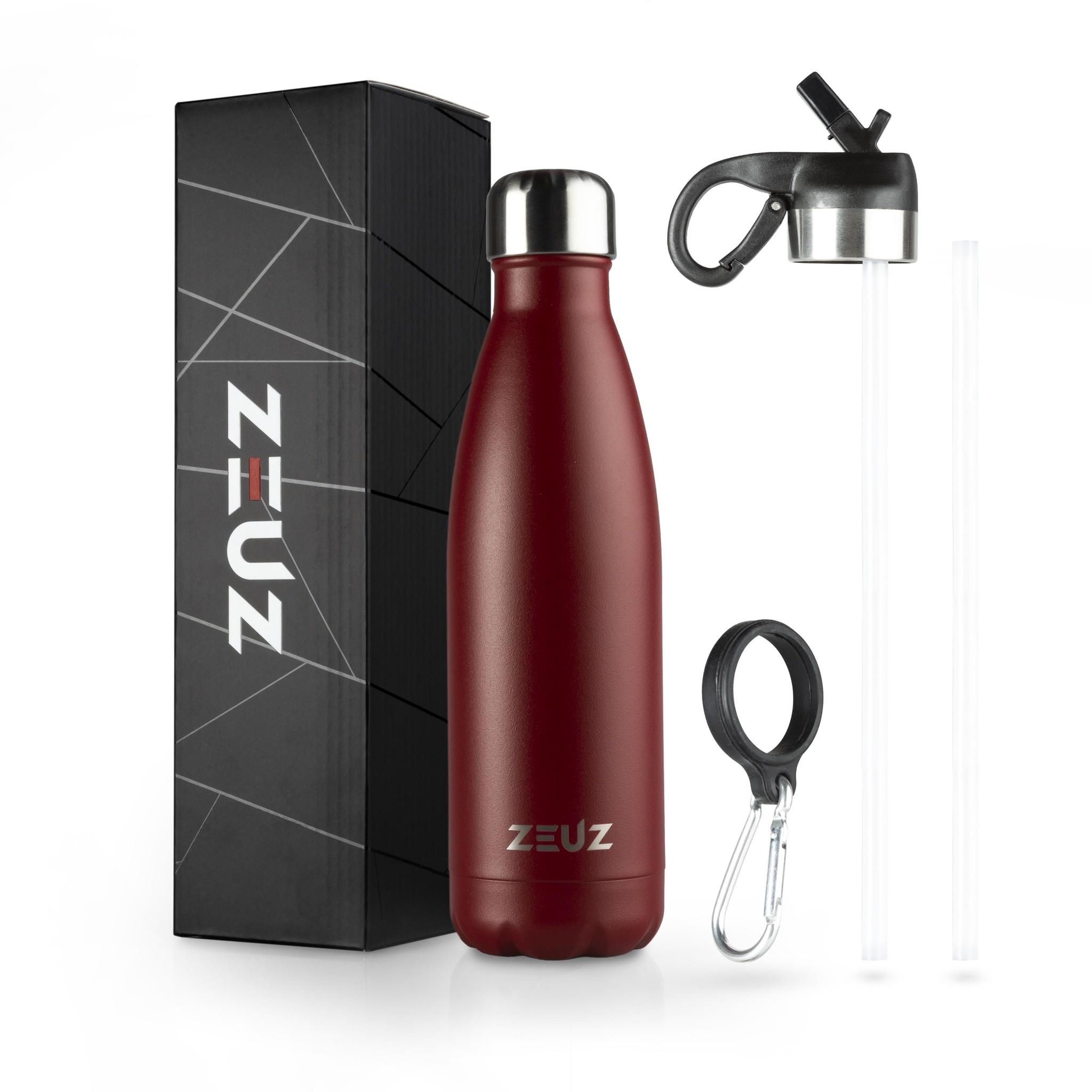 Nominaal Familielid slang ZEUZ® Premium RVS Thermosfles & Drinkfles– Waterfles met Rietje - BPA Vrij  – 500 ml - Mat Rood - ZEUZ