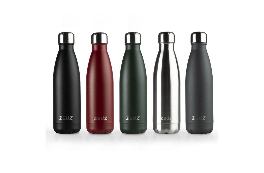 ZEUZ® Premium RVS Thermosfles & Drinkfles– Waterfles met Rietje - BPA Vrij – 500 ml - Mat Zilver