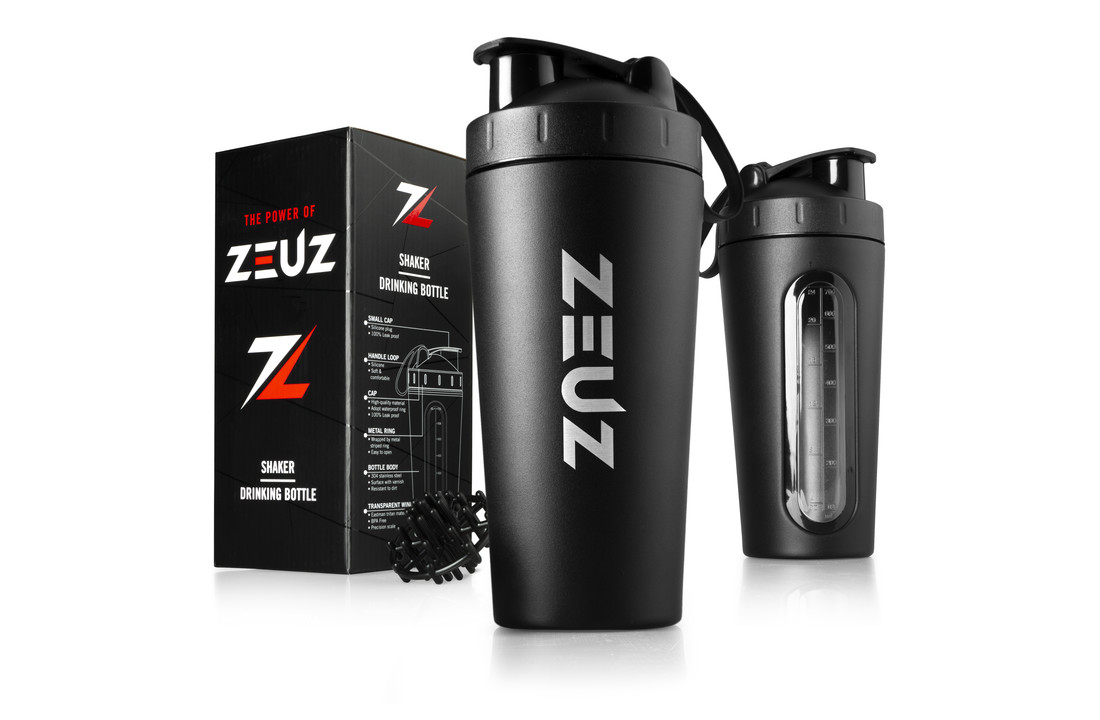 ZEUZ® Premium RVS Shakebeker – Proteïne Shaker – Shake Beker - BPA Vrij – 700 ml - Mat Zwart