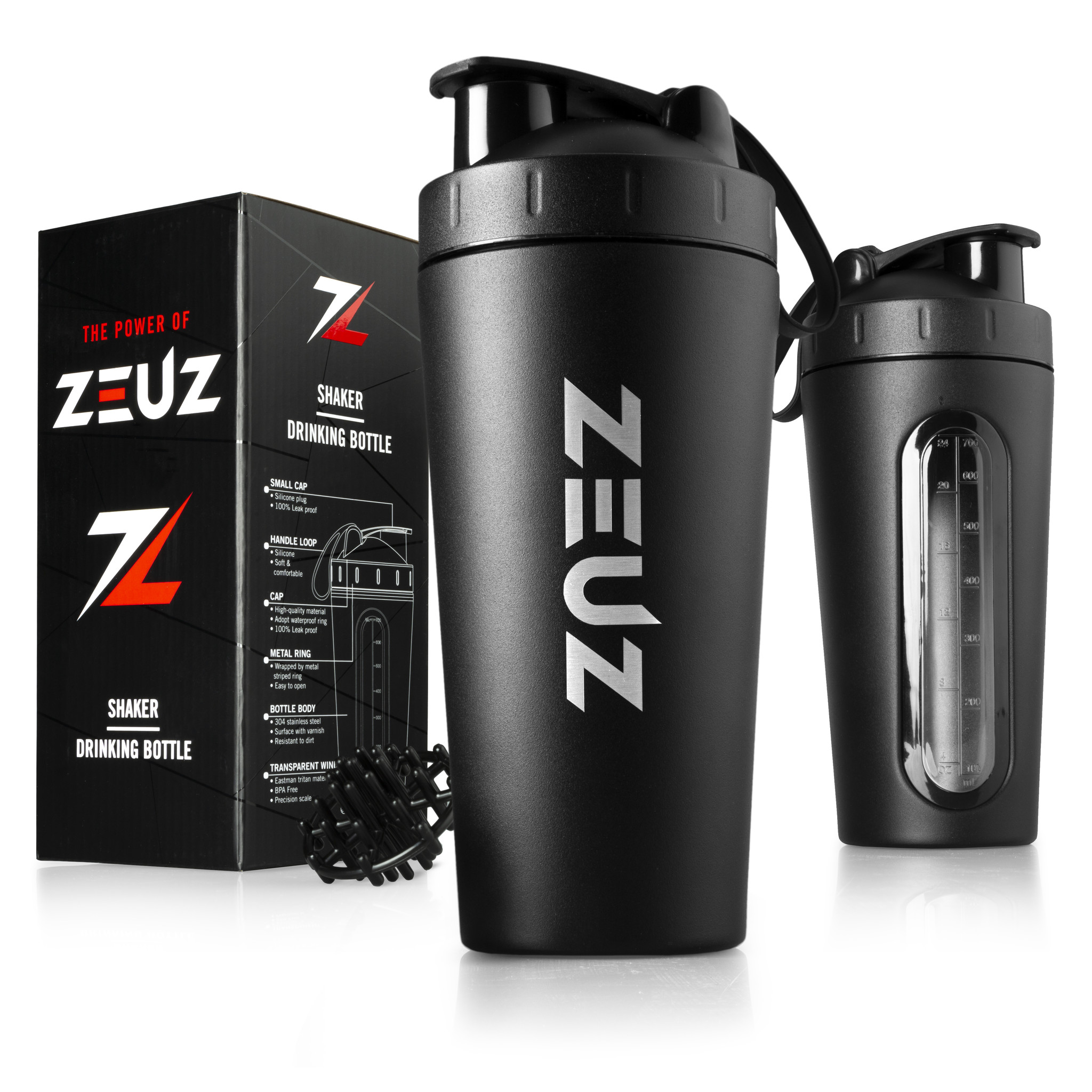 Broederschap Of anders Of ZEUZ® Premium RVS Shakebeker – Proteïne Shaker – Shake Beker - BPA Vrij –  700 ml - Mat Zwart - ZEUZ