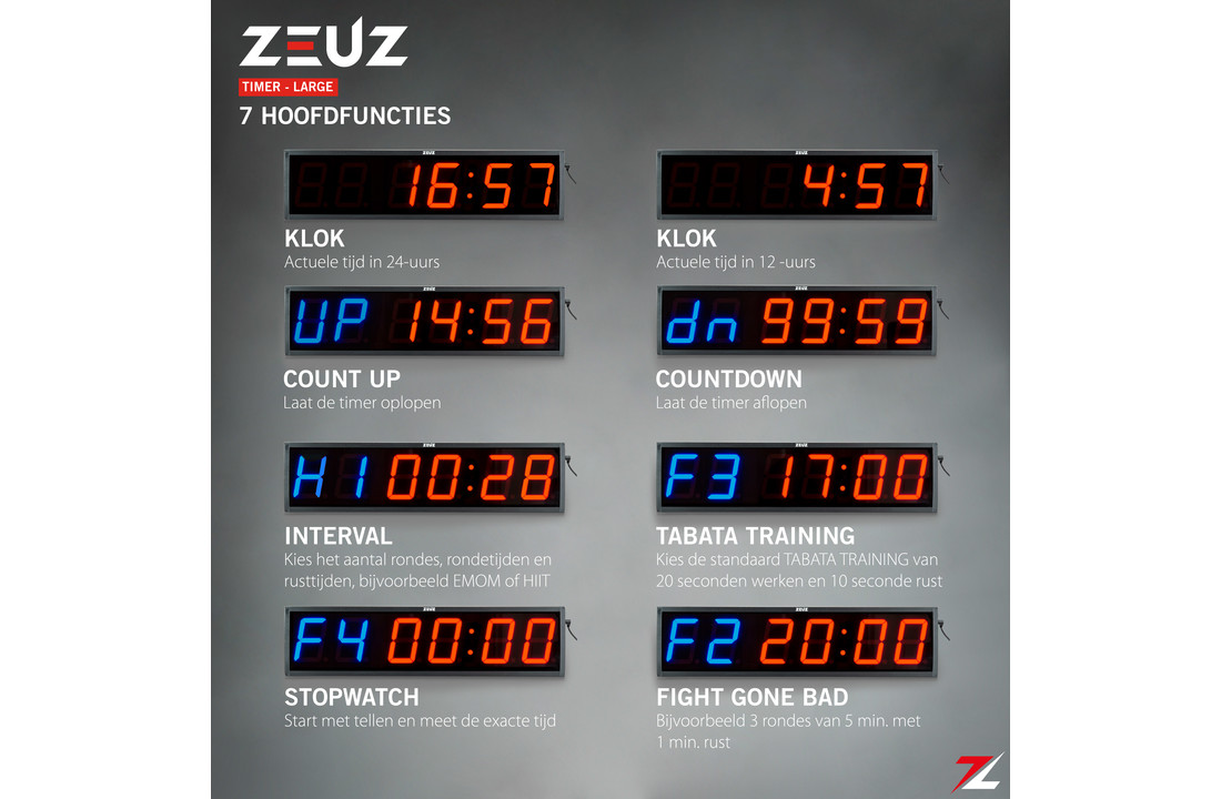 ZEUZ® Grote Crossfit, Fitness & Sport Interval Timer – Stopwatch, Countdown & Aftelklok - Tabata & HIIT Digitale GYM Klok – 64 X 16 X 5 CM