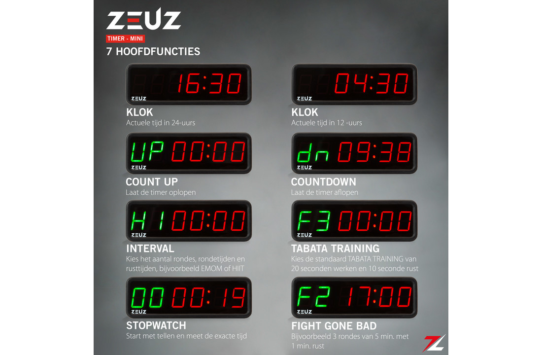 ZEUZ® Mini Crossfit, Fitness & Sport Interval Timer – Stopwatch, Countdown & Aftelklok - Tabata & HIIT Digitale GYM Klok – 15,5 x 2,2 x 4,7 CM