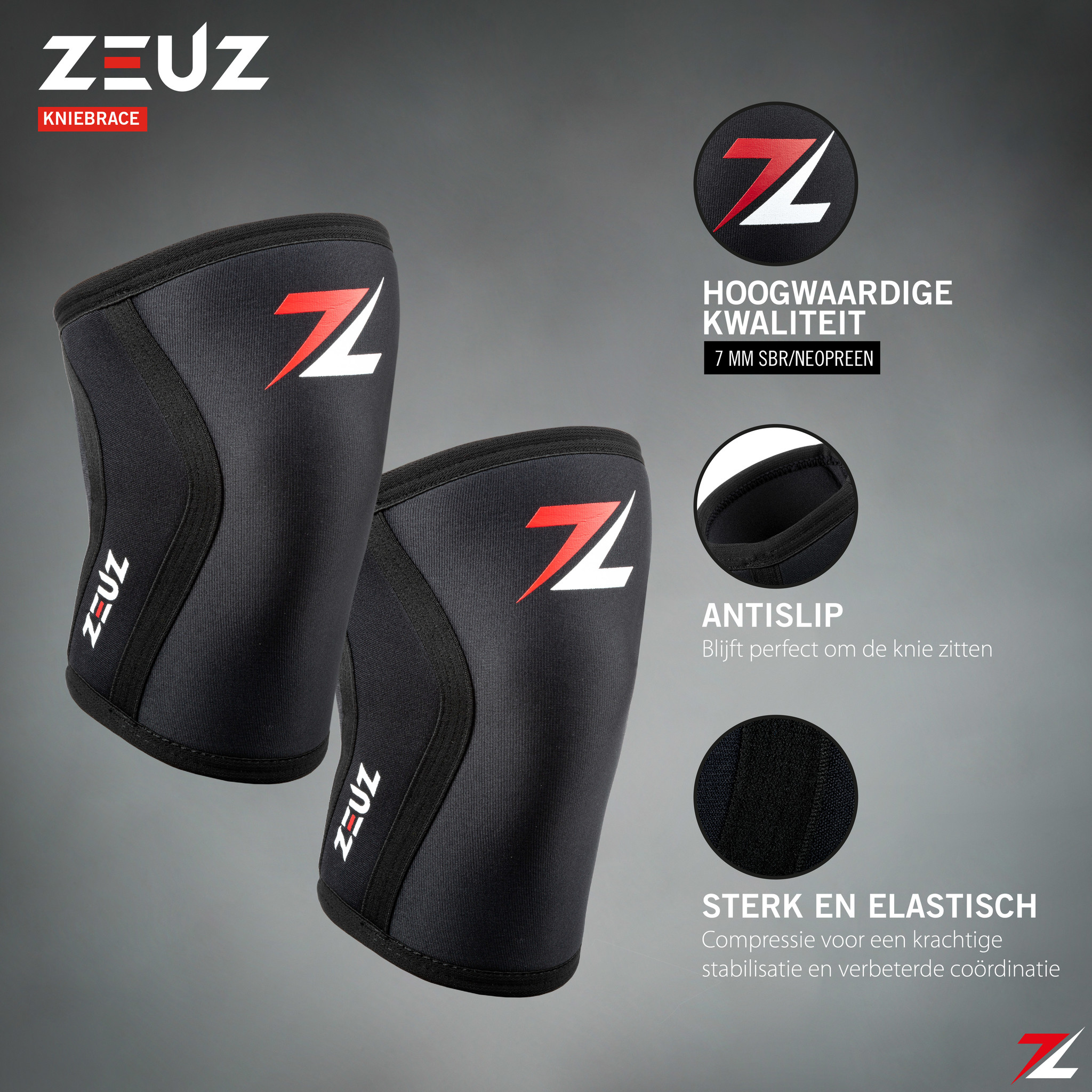2 Stuks Premium Knie voor Fitness, Crossfit & Sporten – Knieband - Braces 7 mm - Maat M - ZEUZ