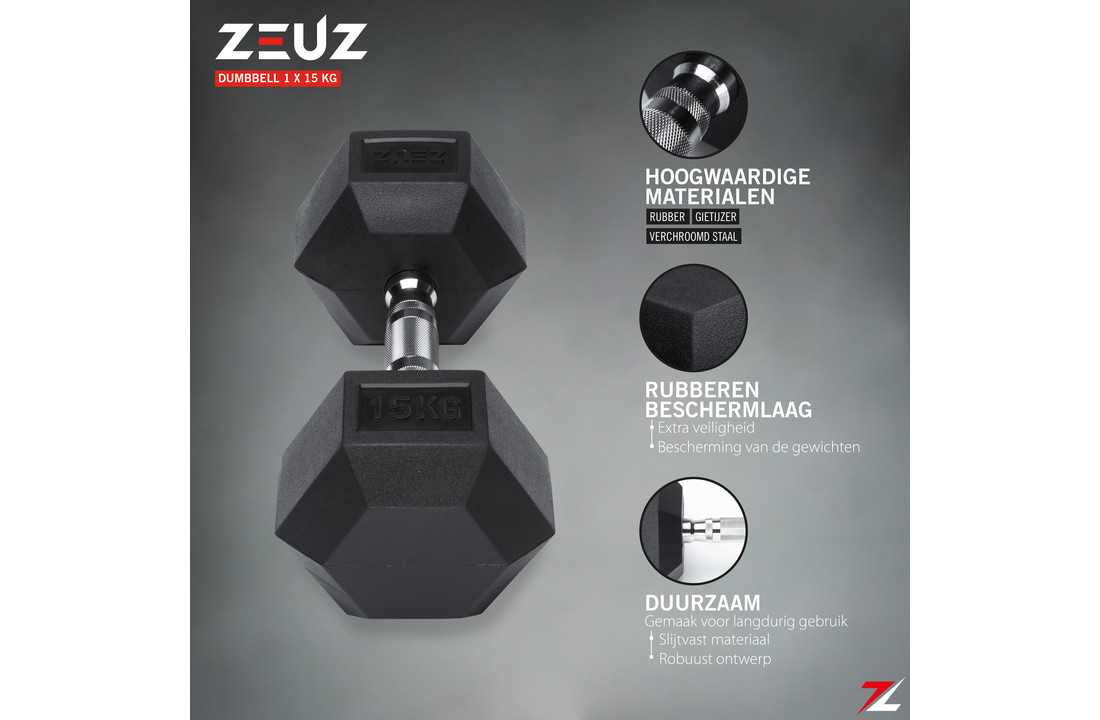 ZEUZ Hexa Dumbbell 1 Stuk 15 KG – Hexagon Gewichten