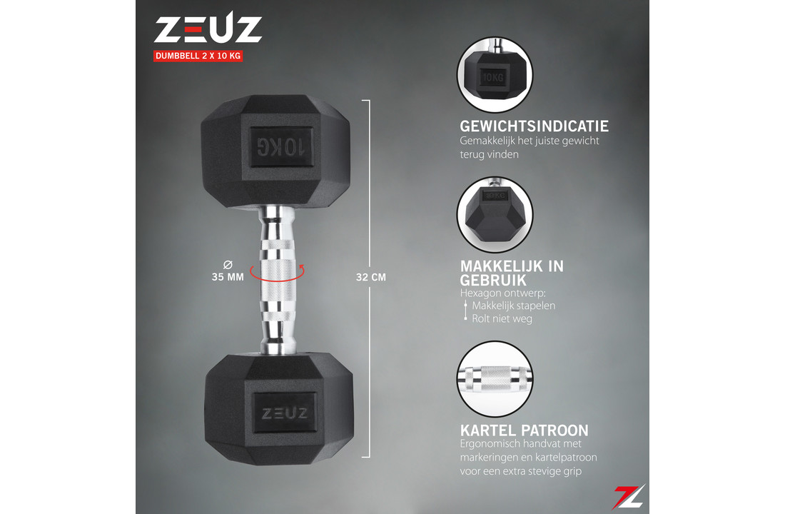 ZEUZ Hexa Dumbbells Set 2 x 10 KG – Hexagon Gewichten Dumbbellset