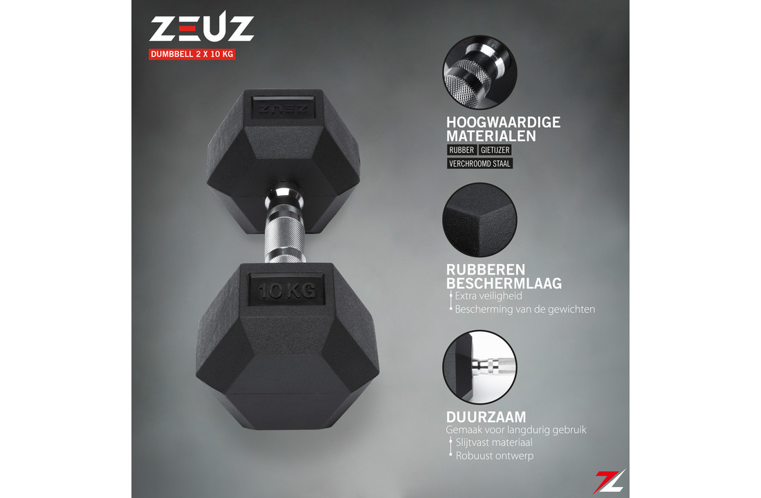 ZEUZ Hexa Dumbbells Set 2 x 10 KG – Hexagon Gewichten Dumbbellset
