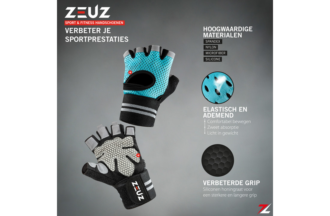 ZEUZ® Sport & Fitness Handschoenen Heren & Dames - Maat S - Blauw