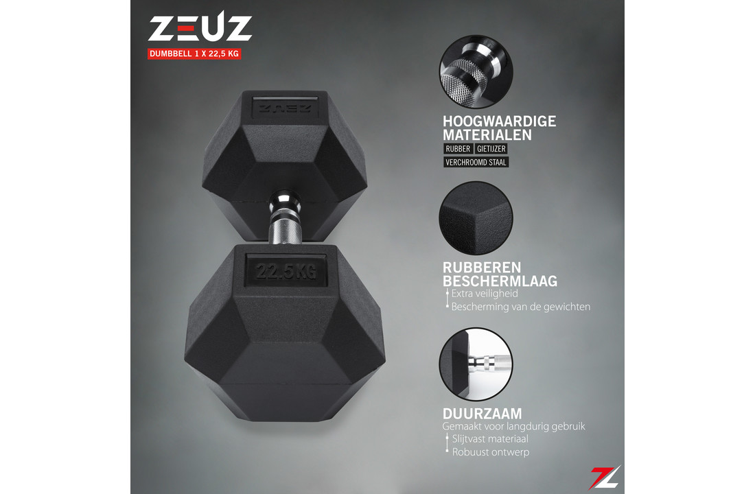 ZEUZ Hexa Dumbbell 1 Stuk 22,5 KG – Hexagon Gewichten