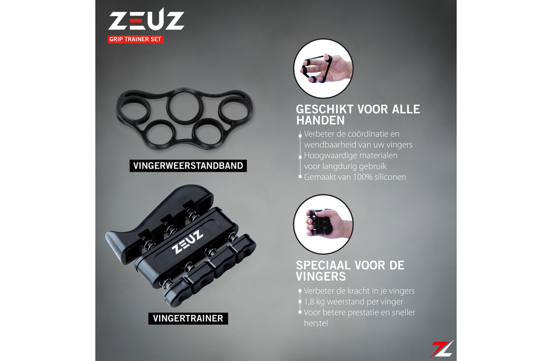 ZEUZ® 5-Delige Fitness Handtrainer Set – Trainer voor Hand, Onderarm, Pols & Vingers – Stressbal, Knijphalter, Stretcher & Grip bal – Anti RSI