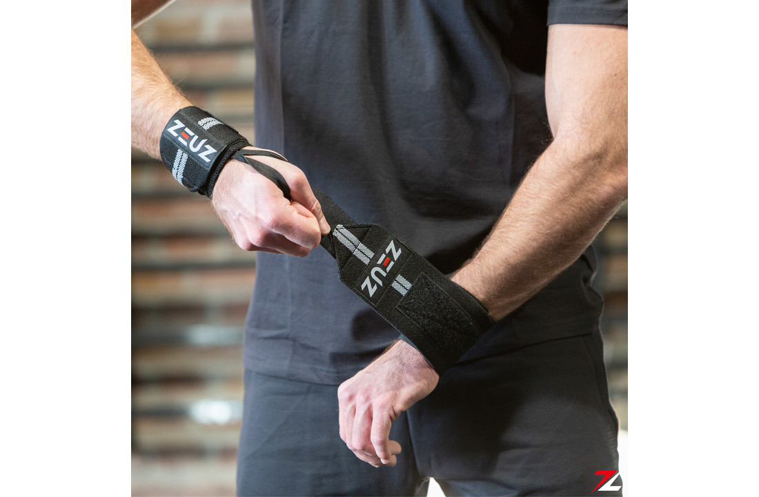 Reisbureau jungle Grootste ZEUZ® 2x Fitness & CrossFit Polsband - Wrist wraps – Krachttraining –  Polsbrace – Grijs & Zwart - ZEUZ