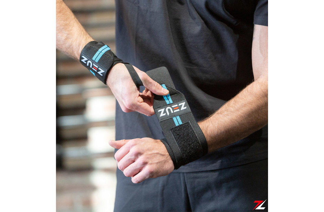 ZEUZ® 2x Fitness & CrossFit Polsband - Wrist wraps – Krachttraining – Polsbrace – Blauw & Zwart