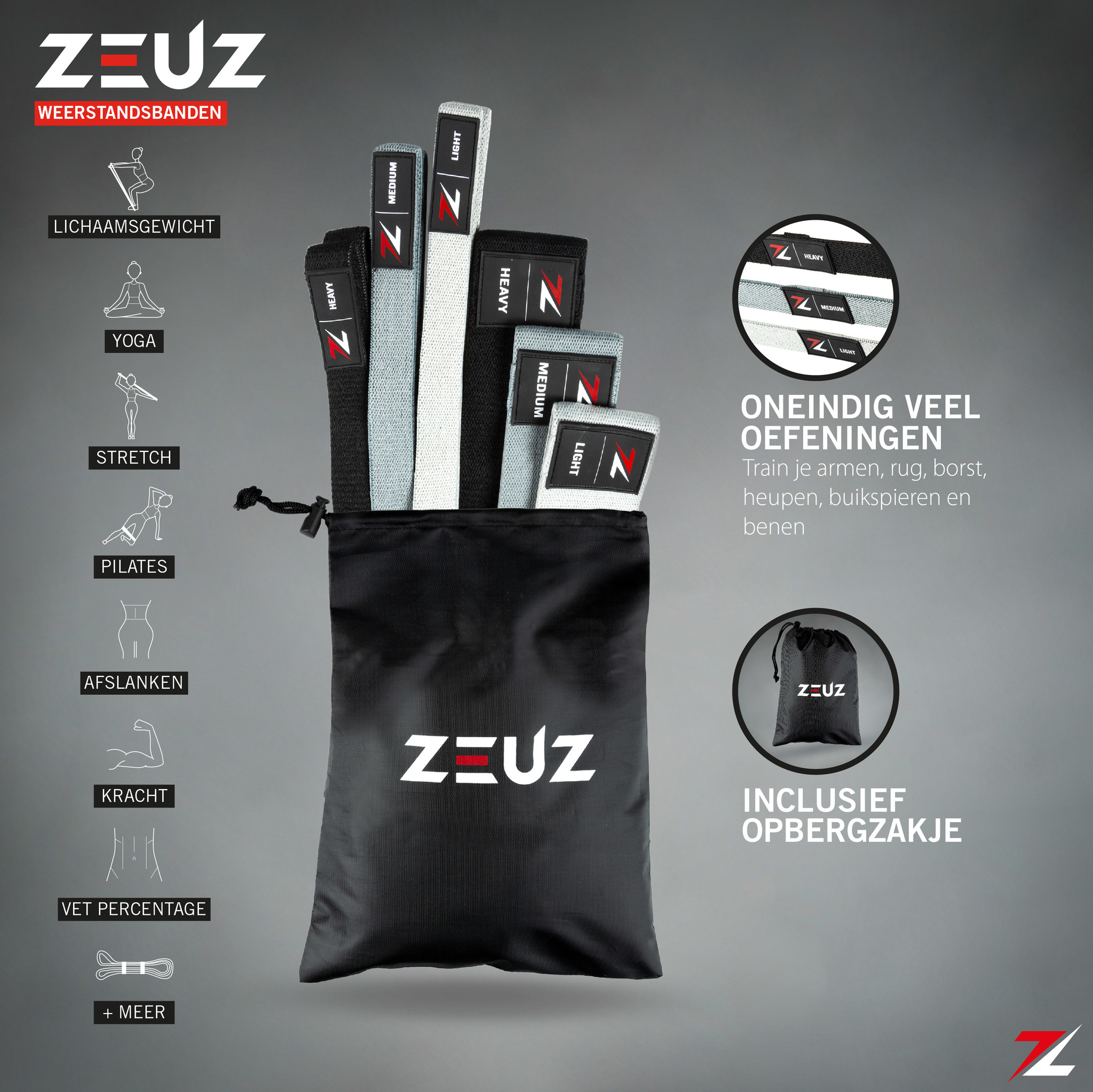 ZEUZ® - 8 Stuks Weerstandsbanden – Resistance band - Bootybands – Weerstand elastiek - ZEUZ
