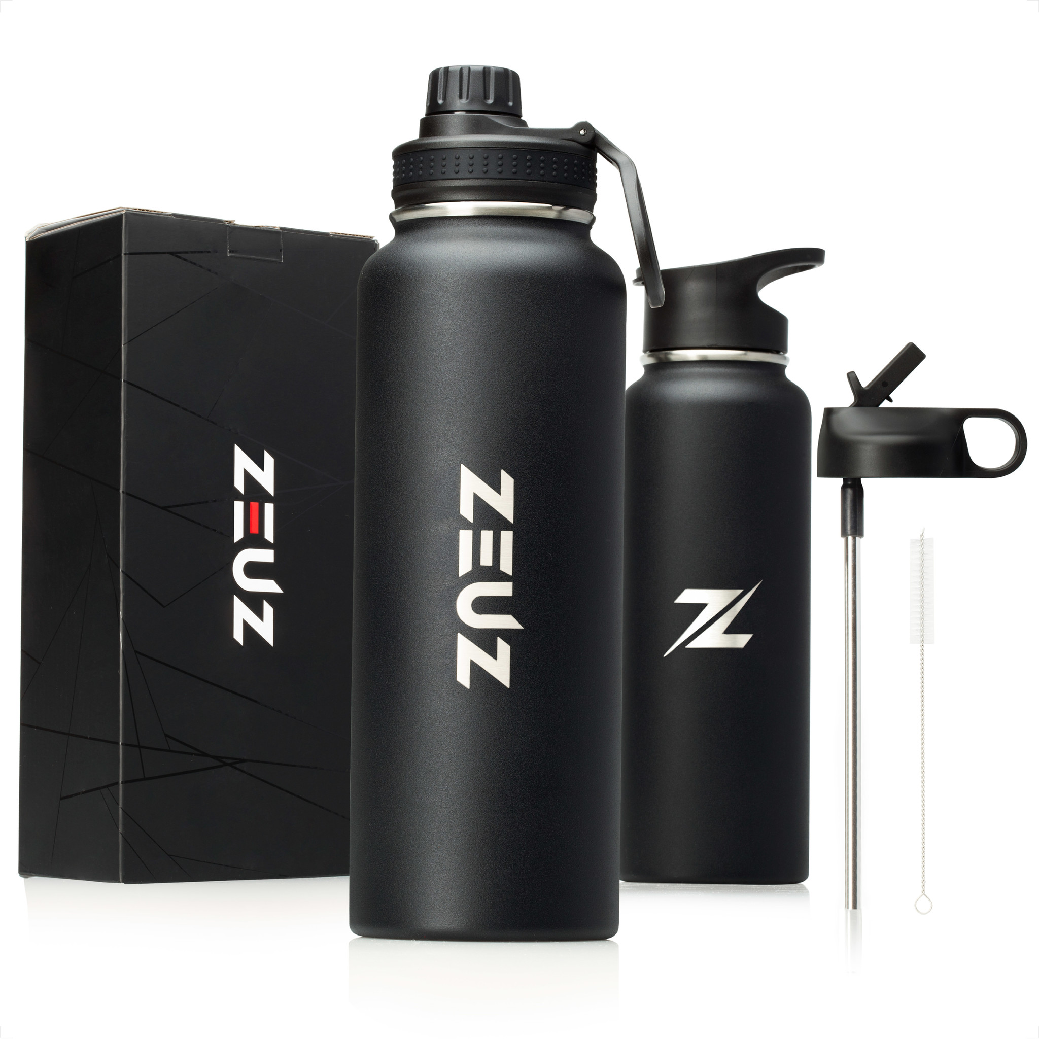 Elk jaar besteden detectie ZEUZ® Premium RVS Thermosfles & Drinkfles - 1200 ml/ 1, 2 Liter- Mat Zwart  - ZEUZ