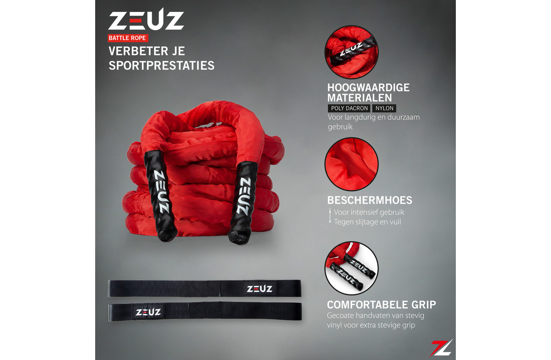 ZEUZ® 9 Meter Battle Rope inclusief Bevestigingsmateriaal