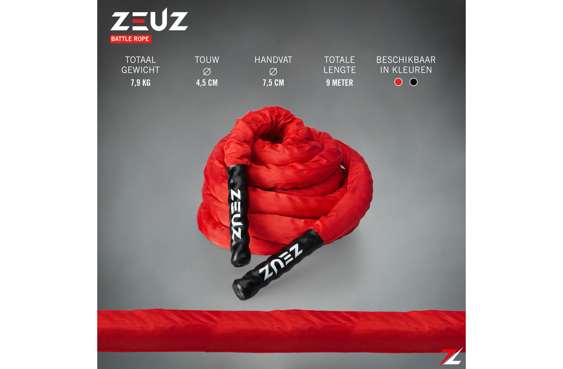 ZEUZ® 9 Meter Battle Rope inclusief Bevestigingsmateriaal