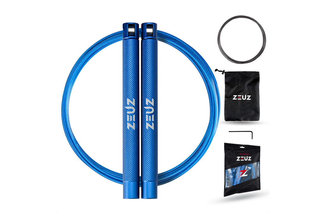 ZEUZ® Professioneel Crossfit & Fitness Springtouw – Verstelbaar – Speed Rope – Volwassenen – Marine Blauw