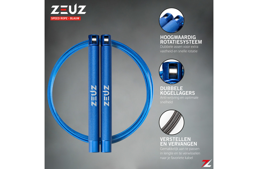 ZEUZ® Professioneel Crossfit & Fitness Springtouw – Verstelbaar – Speed Rope – Volwassenen – Marine Blauw