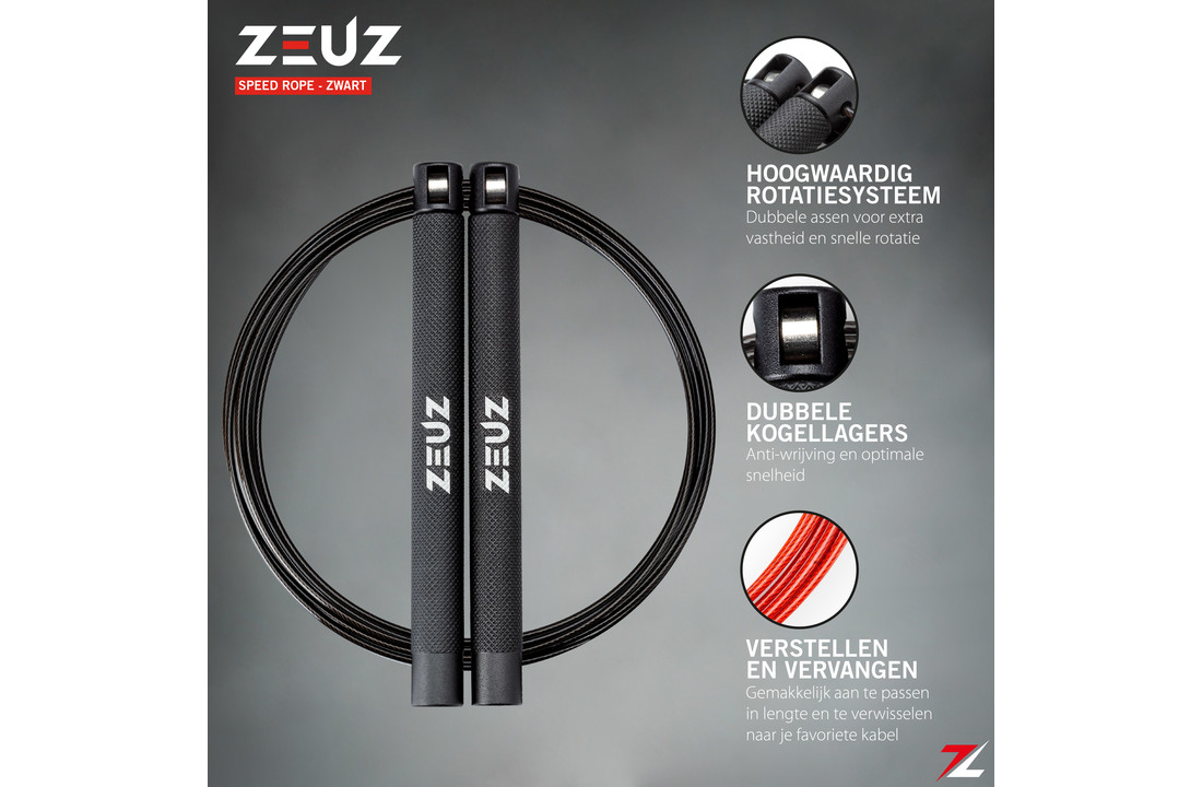 ZEUZ® Professioneel Crossfit & Fitness Springtouw – Verstelbaar – Speed Rope – Volwassenen – Zwart