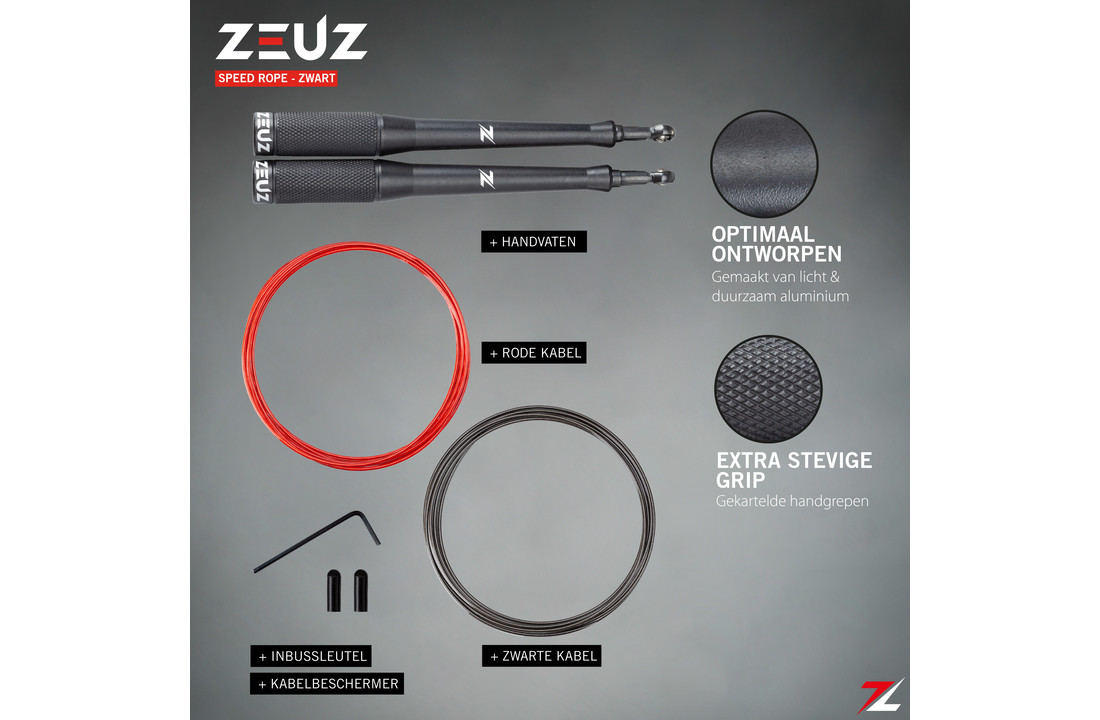 ZEUZ® Professioneel Crossfit & Fitness Springtouw – Verstelbaar – Speed Rope – Volwassenen – SR-2 - Zwart