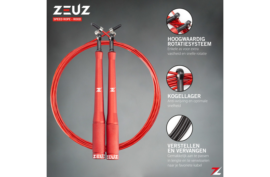 ZEUZ® Professioneel Crossfit & Springtouw – Verstelbaar – Speed Rope – Volwassenen – SR-2 - Rood - ZEUZ