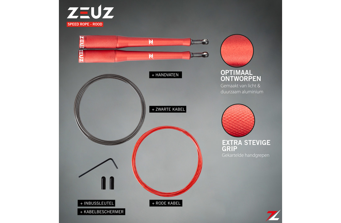 ZEUZ® Professioneel Crossfit & Fitness Springtouw – Verstelbaar – Speed Rope – Volwassenen – SR-2 - Rood