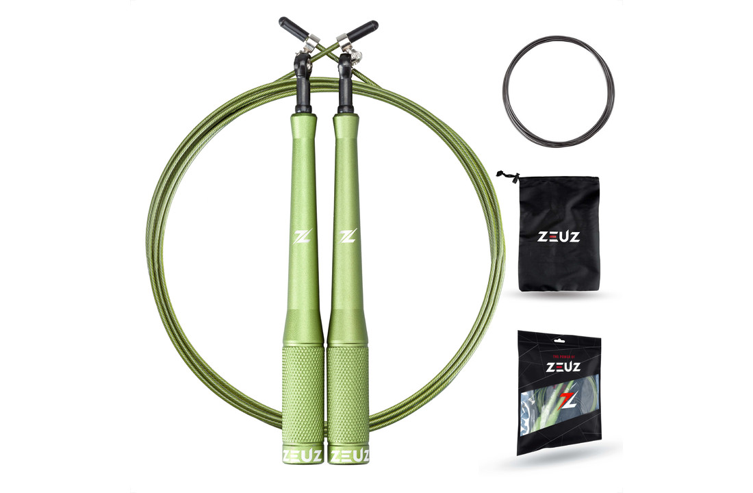 ZEUZ® SR2 Professioneel Crossfit & Fitness Springtouw – Verstelbaar – Speed Rope – Volwassenen – SR-2 - Leger Groen