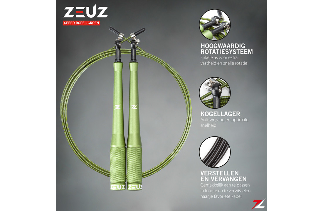 ZEUZ® SR2 Professioneel Crossfit & Fitness Springtouw – Verstelbaar – Speed Rope – Volwassenen – SR-2 - Leger Groen