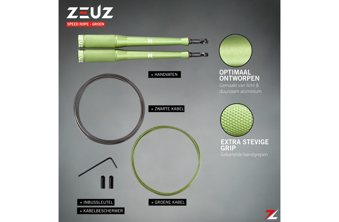 ZEUZ® SR2 Professioneel Crossfit & Fitness Springtouw – Verstelbaar – Speed Rope – Volwassenen – SR-2 - Leger Groen