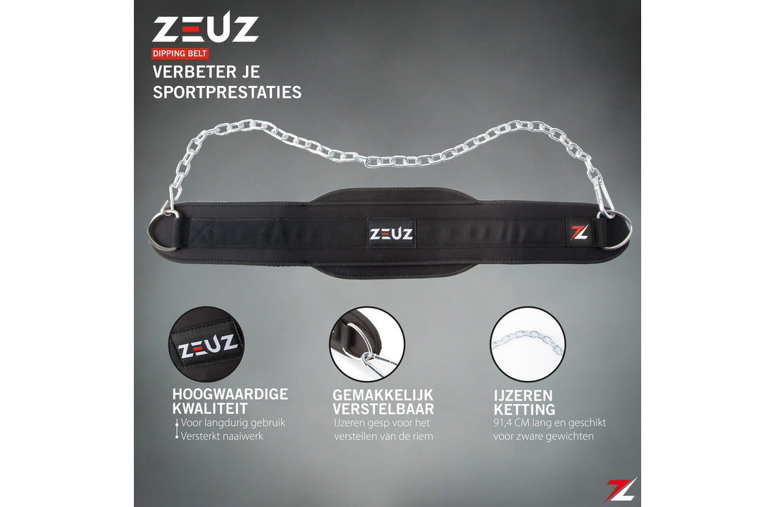 ZEUZ® Dip belt - Dipping Gordel & Gewicht Riem – Fitness, Crossfit & Calisthenics – Zwart