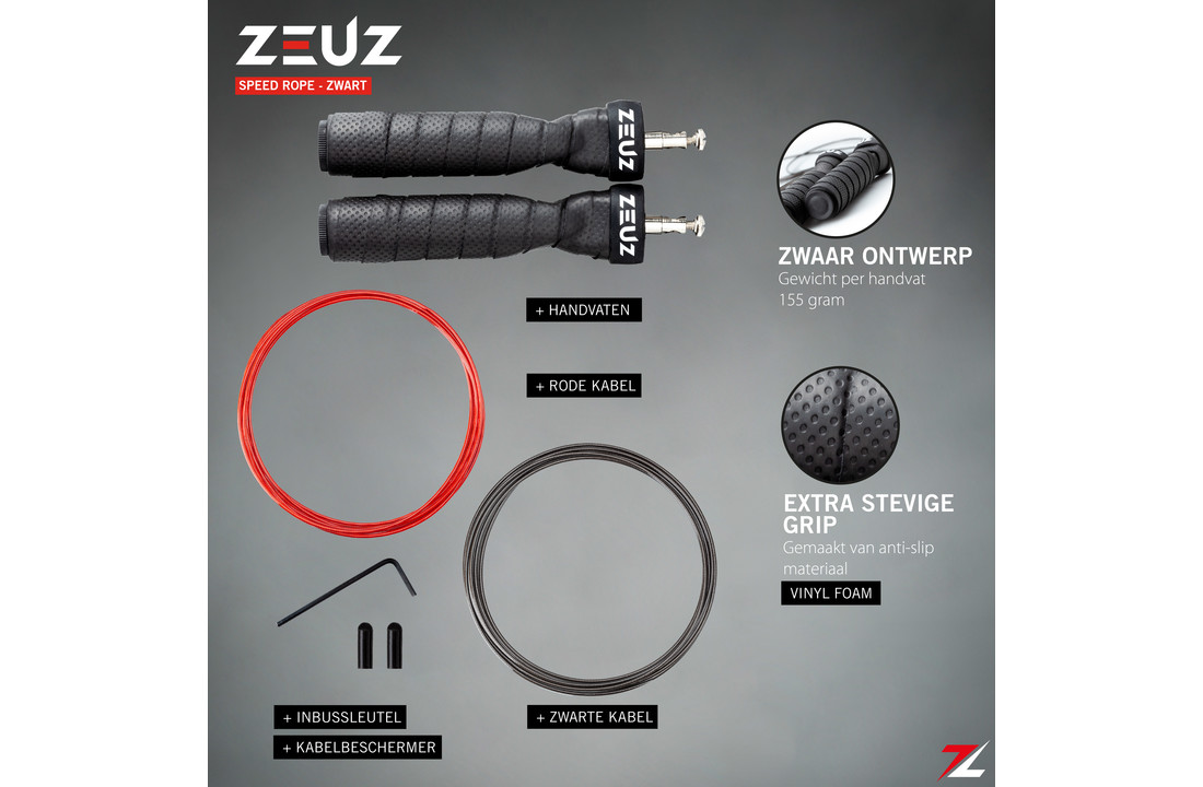 ZEUZ® Crossfit & Fitness Springtouw – Verstelbaar – Speed Rope – Volwassenen – SR-3 - Zwart