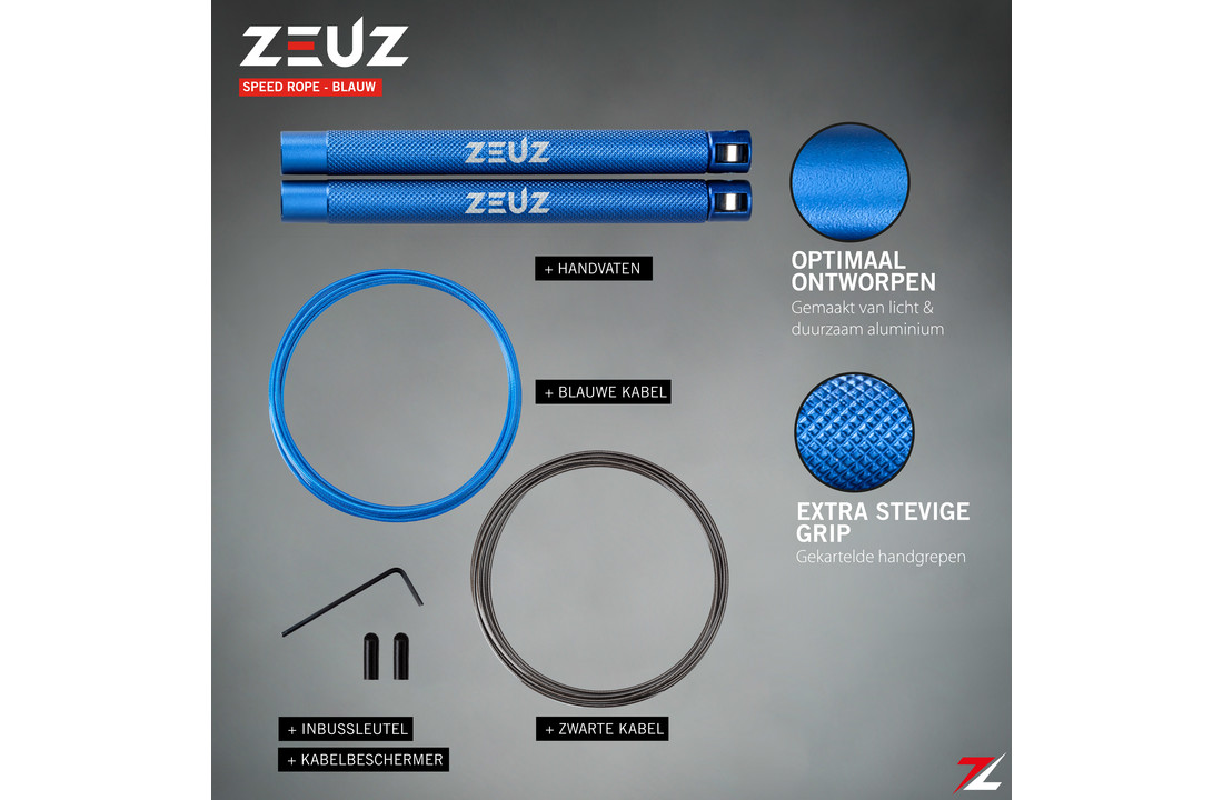 ZEUZ® Professioneel Crossfit & Fitness Springtouw – Verstelbaar – Speed Rope – Volwassenen – Marine Blauw