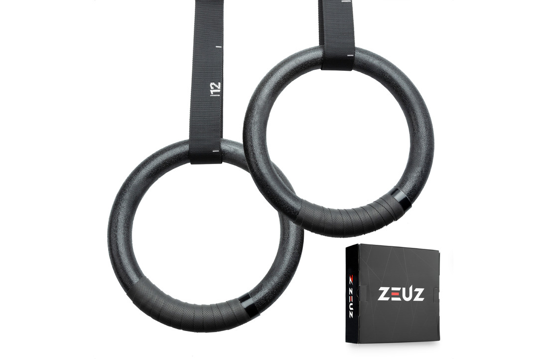 ZEUZ® ABS Turnringen voor Fitness, Crossfit & Calisthenics – Gymnastiek Ringen – Krachttraining – Incl. Ophangbanden - Zwart